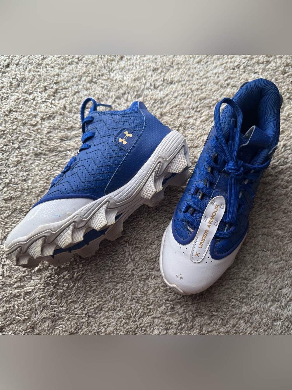 Under Armour Boys Youth 1.5 Blue White Baseball Cleats BH Show